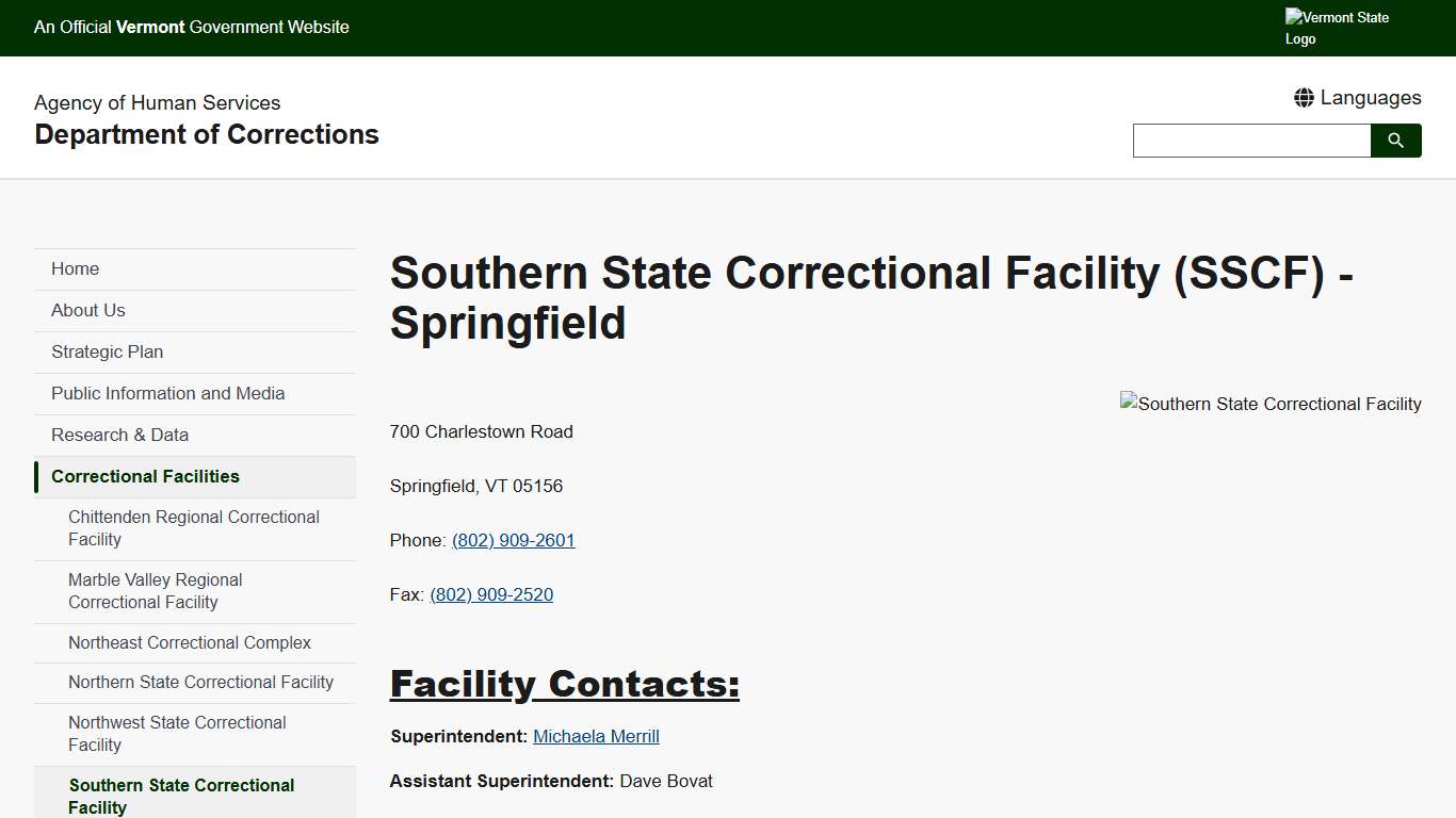 Southern State Correctional Facility (SSCF) - Springfield Department of Corrections